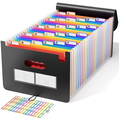 ABC life 26 Pockets Accordion File Organizer, Expanding File Folders, Portable Monthly Bill Receipt Organizer with Colorful A-Z Tabs, Desktop Folders Letter A4 Paper Document Storage for Home Office - Image 1