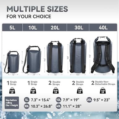 MARCHWAY Floating Waterproof Dry Bag Backpack 5L/10L/20L/30L/40L, Roll Top Sack Keeps Gear Dry for Kayaking, Rafting, Boating, Swimming, Camping, Hiking, Beach, Fishing (Grey, 30L) - Image 3