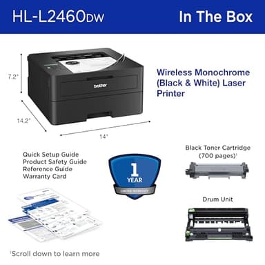 Brother HL-L2460DW Wireless Compact Monochrome Laser Printer with Duplex, Mobile Printing, Black & White Output - Image 7