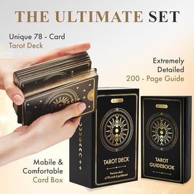 Wyspell Classic Tarot Cards with Guide Book - 78 Gold Cards for Beginners - Black Tarot Decks with Guidebook - Original Cards Deck with Guidebook - Image 2