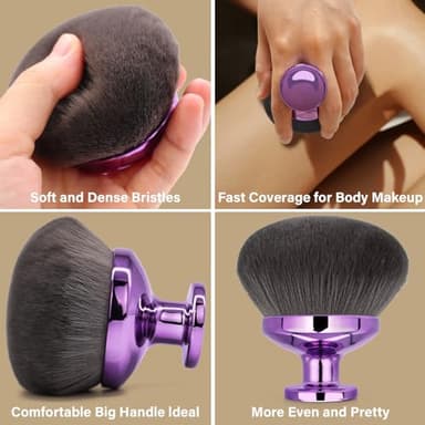 Extra Large Body Makeup Brush For Self Tanner, Leg Makeup &Bronzer Blend,90 mm Wide-headed Kabuki Brush Provides More Even &Pretty Application, Sunscreen Face& Back Makeup Brush, Wet&Dry Use- Purple - Image 5