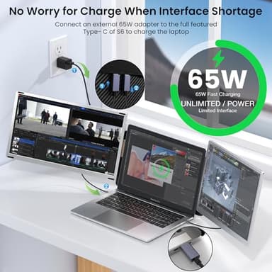 Fagomfer S6 Laptop Screen Extender | Silver | 15.6'' | FHD 1080P | 86% NTSC | Triple Laptop Monitor Extender | Working with Windows, Mac, DeX, Chrome, Desktop, Mini PC - Image 7