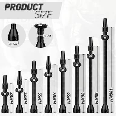 BWSHLF Tubeless Presta Valve Stem 40/44/55/60/65/80/100 mm, Super Light Alloy Presta Valve Stem Kit with Valve Core Remover Tool and Valve Stem Caps - Multiple Color and Size Options(Pair) - Image 4