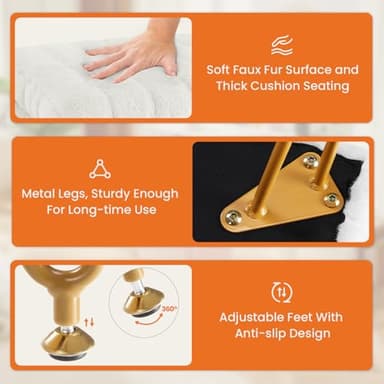 Sweetcrispy Vanity Stool Chair with Storage, 18.9”H x 16”L x 12.2”W Ottoman Chair Faux Fur Soft Padded Makeup Footstools Seat with 4 Metal Legs Anti-Slip Adjustable Feet for Make Up, White - Image 5