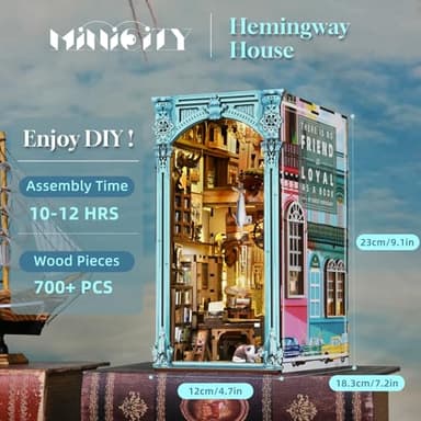 MiniCity Book Nook Kit, DIY Dollhouse Booknook, Book Nook Miniature Kit for Bookshelf Insert Decor Crafts for Adults Teen Halloween, 3D Wooden Puzzle with Led Light (Hemingway House) - Image 2