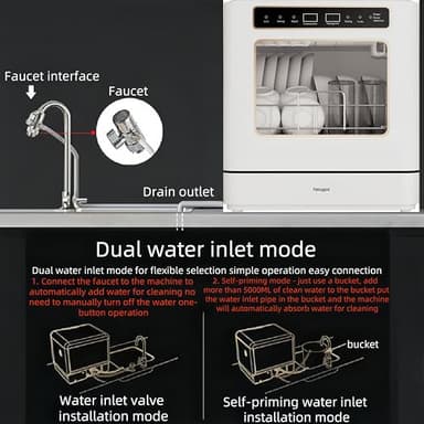 Dishwasher Countertop dishwasher Portable small automatic cleaning 4 cleaning modes and drying and disinfection mode Automatic water absorption and connection to the faucet - Image 6
