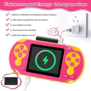 16 Bit Handheld Game for Kids, Video Game Player with Built in 230 HD Games, 3.0'' Screen Retro Electronic Machine with 3 Cartridges, Portable Rechargeable Games for Ages 3-12 (Rose Red) - Image 4