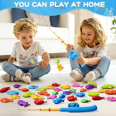 Magnetic Fishing Game Toys for Kids Toddlers 3-5 4-8, Water Table Bathtub Toys with Pole Rod Net Plastic Floating Fish, Water Bath Pool Outdoor Toys for Kids Toddlers Baby Age 3 4 5 6 7 8 Year Old - Image 2