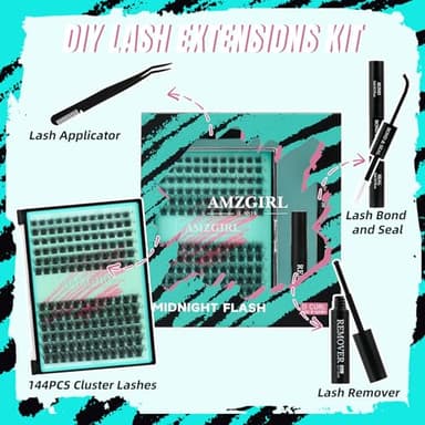 Lash Clusters Kit,144Pcs Eyelash Extension Kit Midnight with Lash Bond and Seal,Lashes Extensions Kit Lash Applicator Tool for Eyelashes Cluster Kit by AMZGlRL(D-Mix8-16mm Kit) - Image 2