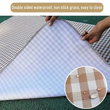LRUUIDDE Oversize Picnic Beach Blanket, 80''x60'' Outdoor Waterproof Foldable Sandproof Blankets Plaid Picnic Mat for Beach Camping on Grass Picnic Blankets (Brown, 80x60in) - Image 5