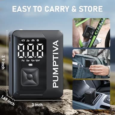 Tire Inflator Portable Air Compressor, 150 PSI Portable Electric Bike Pump Auto Shut-Off Cordless Car Tire Air Pump with Accurate LCD Display LED Light for Car, Motorcycle, Bicycle, Bike, Ball - Image 8