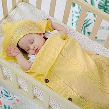 XMWEALTHY Newborn Baby Wrap Swaddle Blanket Knit Sleeping Bag Receiving Blankets Stroller Wrap for Baby (Turmeric) (0-6 Month) - Image 2