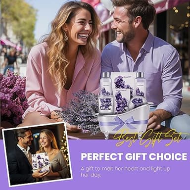 Gift Set for Women Body & Earth Gifts Set Lavender Gift Baskets For Women Bath Sets with Bubble Bath Body Lotion Scented Candle Christmas Gifts - Image 3