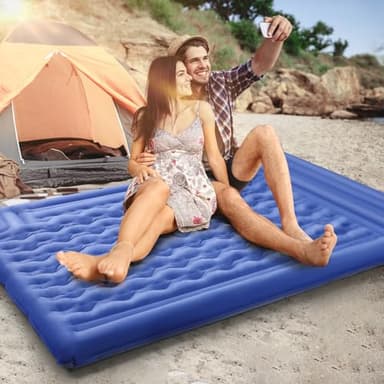FNARMW Double Sleeping Pad Camping, Self Inflating 6'' Extra-Thick 2 Person Pillow Built-in Foot Pump Waterproof Inflatable Sleeping Mat Backpacking, Tent, Hiking, Portable Camping Pad (Navy Grey) - Image 2