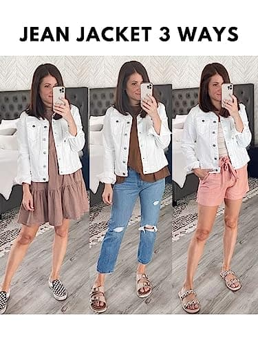 luvamia FleXclusive Women's Basic Button Down Stretch Fitted Long Sleeves Denim Jean Jacket White Denim Jacket Women Cream White Size Medium Fits Size 8-10 - Image 2