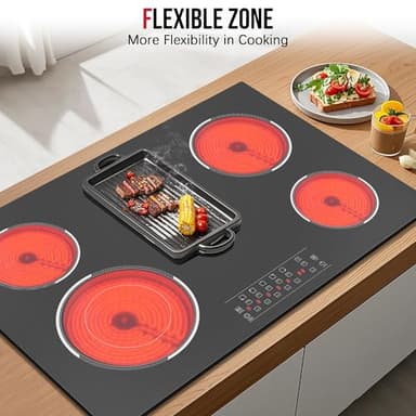 Traenvir 30 Inch Electric Cooktop 5 Burner, 8400W Built-in Electric Stove Top, 30" Ceramic Cooktop with Expanded Zone, Touch Control, Timer, Pause Control, Safety Lock, 220-240V, Hard Wire, No Plug - Image 3