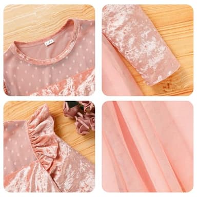 Girl Tulle Dresses Big Girls Velvet Tutu Fall Winter Long Sleeve Ruffle Holiday Party Dress Pink - Image 5