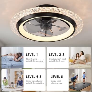 KINDLOV Modern Ceiling Fans with Lights, 19.7" Flush Mount Ceiling Fan with Dimmable Light and Remote,6-Speed Wind for Bedroom,Living Room,Low Profile Ceiling Fan with Light,Black - Image 3