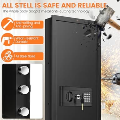 47.3" Tall Fireproof Wall Safes Between the Studs 16" Centers, Large Hidden Flush Wall Safe with 4 Removable Shelf & 6 Key Hooks, 48LB Heavy Duty In Wall Safe for Home, Money, Jewelry, Valuables - Image 8