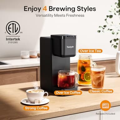 Tastyle Single Serve Coffee Maker for K Cup, Ground and Tea Leaves, Hot and Iced Coffee Machines with Bold Setting, 6 to 16 Oz Brew Sizes, Compact for Small Spaces, Black (2.0 Version) - Image 2