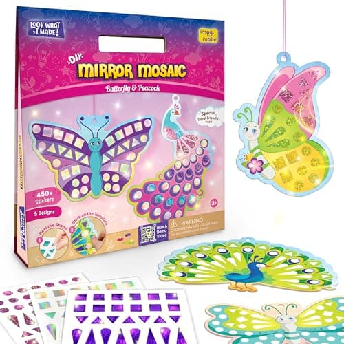 Imagimake Mirror Mosaic Butterfly & Peacock Kids Art Set | DIY Craft Kit | Foil Stickers for Kids | Mosaic Kit | Travel Toys | Birthday Gift for Girls and Boys Ages 3,4,5,6,7,8 - Image 1