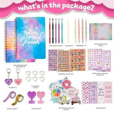 OIHEW 2 PC DIY Journal Kit for Girls Age 8-14/ Teen/Tween Stationery | Scrapbook | Diary | Journaling Art Crafts Supplies Toy Set, Christmas | Birthday Gift for 8 9 10 11 12 13 14 Year Old Girl Ideas - Image 2