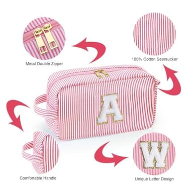 YOOLIFE Makeup Bag for Women - Monogram Cute Initial Pink Makeup Bags Cosmetic Toiletry Pouch Make Up Case for Women Her Best Friend Friendship Sister Teacher, Personalized Birthday Gifts for Women K - Image 5