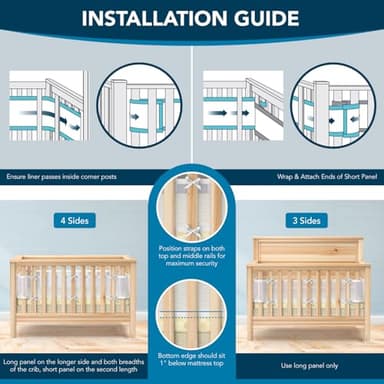 Breathable Mesh Crib Liner, Fits Full-Size Cribs (4 or 3 Sides), Extra-Long Double-Sided Straps, 3mm Mesh, White - Image 6