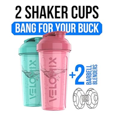 VELOMIX -2 Pack- 28 oz Protein Shaker Bottles for Protein Mixes - 2x Wire Whisk | Leak Proof Shaker Cups for Protein Shakes | Protein Shaker Bottle Pack (Pink/Turquoise) - Image 2