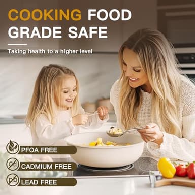 Astercook Ceramic Non-stick Cookware 21 Pcs Pots and Pans Set, Detachable Handle, RV Kitchen Non Stick Cooking Set Removable Handles, Oven Safe, Induction Ready, Stackable, Cream White - Image 8