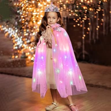 Meland Princess Dress Up for Girls, Light Up Princess Cape with Crown, Dress Up Clothes Birthday Gift for Girls Toys 3-8 - Image 5
