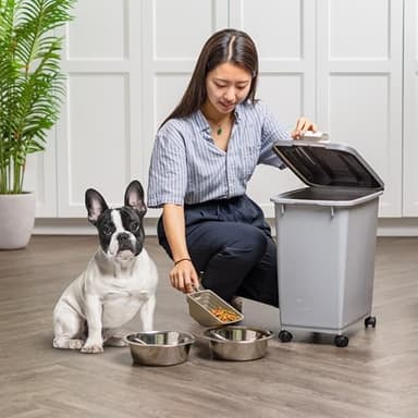 IRIS USA Dog Food Storage Container with Wheels, Airtight Lid, 2-Cup Scoop, Up to 30 Pounds Pet Food Storage, Built in Scoop Storage in Lid, Versatile Pet Food Bin, Portable, BPA Free, Gray/Dark Gray - Image 4