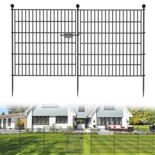 10 Panels No Dig Decorative Outdoor Garden Fence with Gate for Yard, 32 in(H) X 23.6 ft(L) Animal Barrier Fencing Rustproof Metal Wire Panel Border for Dog, Rabbits, and Patio Temporary Ground Stakes - Image 1