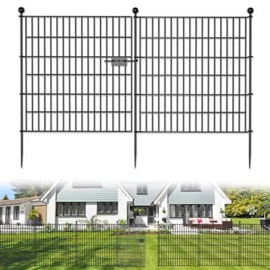 10 Panels No Dig Decorative Outdoor Garden Fence with Gate for Yard, 32 in(H) X 23.6 ft(L) Animal Barrier Fencing Rustproof Metal Wire Panel Border for Dog, Rabbits, and Patio Temporary Ground Stakes - Image 1