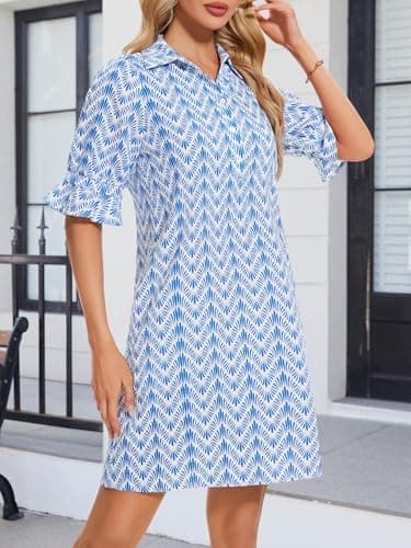 FENSACE Graduation Dresses for Women 2025 Blue Summer Casual Cute Babydoll Shirt Dress - Image 7