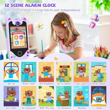 Kids Smart Phone for Girls Gifts - Toddler Christmas Birthday Gift for Age 3 4 5 6 Year Old, Kids Cell Phone Toy with Touchscreen, Dual Cameras, Learning, Kid Mp3 Player, Games with 32 GB Card - Image 3