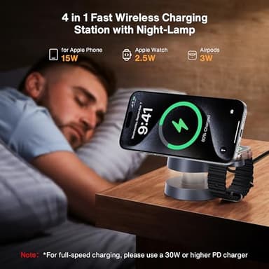 iVANKY 4 in 1 Wireless Charger for iPhone 17 Charging Station with Night Light, 15W 3 in 1 Travel Stand for MagSafe Charger for iPhone 17/16/15/14/13/12/11/X Pro/Max/Plus/Air, Apple iWatch, Airpods - Image 2