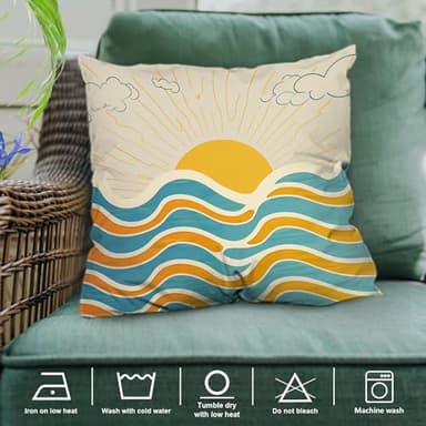 Shrahala Summer Beach Covers 18X18, Sun Lake Sunrise Waves Clouds Sky Retro Couch Pillow Cover, Blended Double-Sided No Inserts for Bedroom Living Room Set of 2 - Image 2