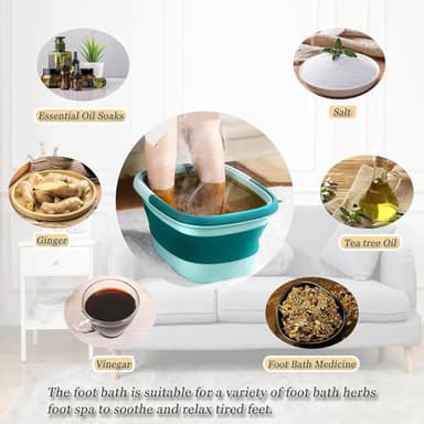 WMHYLYH Collapsible Foot Spa Bath Massager for Dry Cracked Feet, Feet Soaking Tub with Massage Acupoint, Pedicure Foot Soak Basin Plastic Bucket with Handle(Green) - Image 3