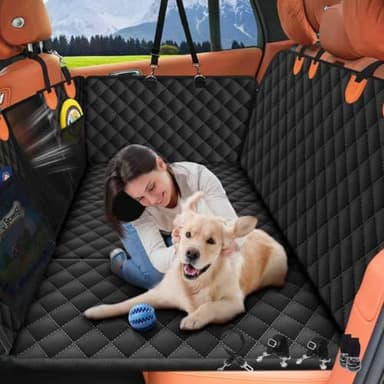 Back Seat Extender for Dogs, Holds 450 lbs, Hard Bottom Waterproof Dog Car Seat Cover for Back Seat, 600D Heavy Duty Scratch Proof & Nonslip Dog Hammock for Car, SUVs with Mesh Window & Storage Bags - Image 1