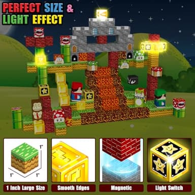 MEDMHSMA 200PCS Magnetic Blocks Building Toys, 1" Light Up Building Blocks Magnet Cubes Tiles for Toddlers Boys Girls 3+, Build Game Adventure Scenes STEM Sensory Construction Toys - Image 3