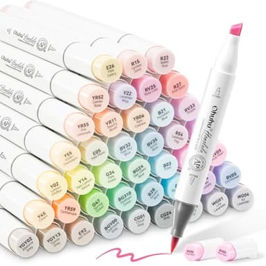Ohuhu Pastel Markers Brush Tip - 48 Pastel Colors Double Tipped, Marker Set of Honolulu Sweetness for Artist Adults Coloring Sketching Illustration- Brush & Chisel- Alcohol-based Refillable Ink - Image 1