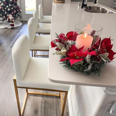 ALPHA HOME 24” Bar Stools Set of 4 Counter Height Bar Stool Pu Leather Kitchen Modern Bar Stools with Backrest Upholstered Footrest Sturdy Chromed Metal Steel Frame, Off-White - Image 4