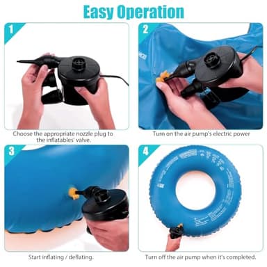 Inflatables Air Pump for Air Mattress with 3 Nozzles, Quick Fill Inflator Deflator Air Pump Perfect for Outdoor Camping Inflatable Boat Blow Up Pool Water Toy Car Air Bed Swimming Ring - Image 5