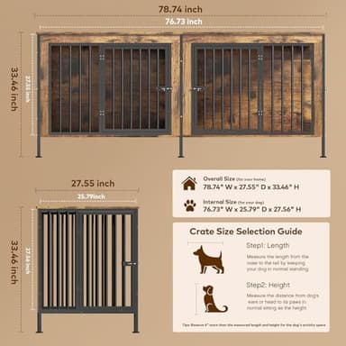 78 Inch Dog Crate Furniture for 2 Dogs,Extra Large Double Dog Kennel Furniture with Removable Divider, XXL Thick Wooden Dog Cage TV Stand - Image 8