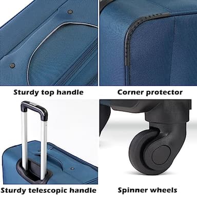Coolife Luggage 4 Piece Set Suitcase Spinner TSA Lock Softshell lightweight (blue+sliver) - Image 4
