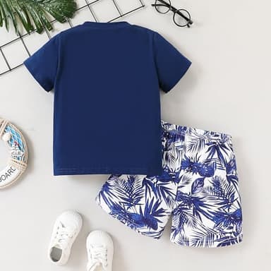 Klyatpxoen 3 4 T Toddler Baby Boy Summer Clothing Set Short Sleeve T Shirt Top Shorts 2 Pcs Beach Outfits Set Blue (3-4T) - Image 5
