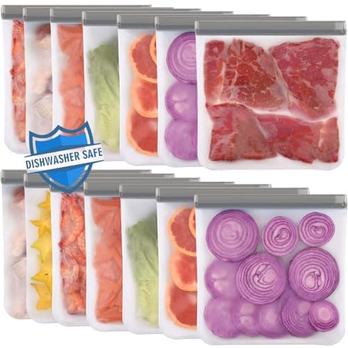 Lerine 14 Pack Reusable Gallon Freezer Bags Dishwasher Safe, BPA Free Reusable freezer Bags 1 Gallon, Extra Thick Leakproof Food Storage Bags for Meal Prep, Fridge Kitchen Organization - Image 1