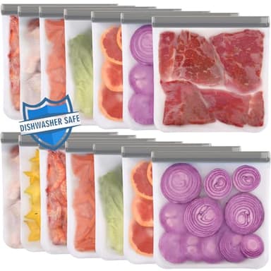 Lerine 14 Pack Reusable Gallon Freezer Bags Dishwasher Safe, BPA Free Reusable freezer Bags 1 Gallon, Extra Thick Leakproof Food Storage Bags for Meal Prep, Fridge Kitchen Organization - Image 1