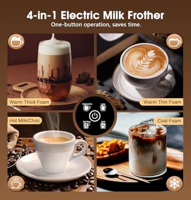 Milk Frother and Steamer, Large Capacity Detachable Electric Milk Frother, Automatic Warm and Cold Foam Maker, Hot Chocolate Maker, BPA Free, Grey - Image 2